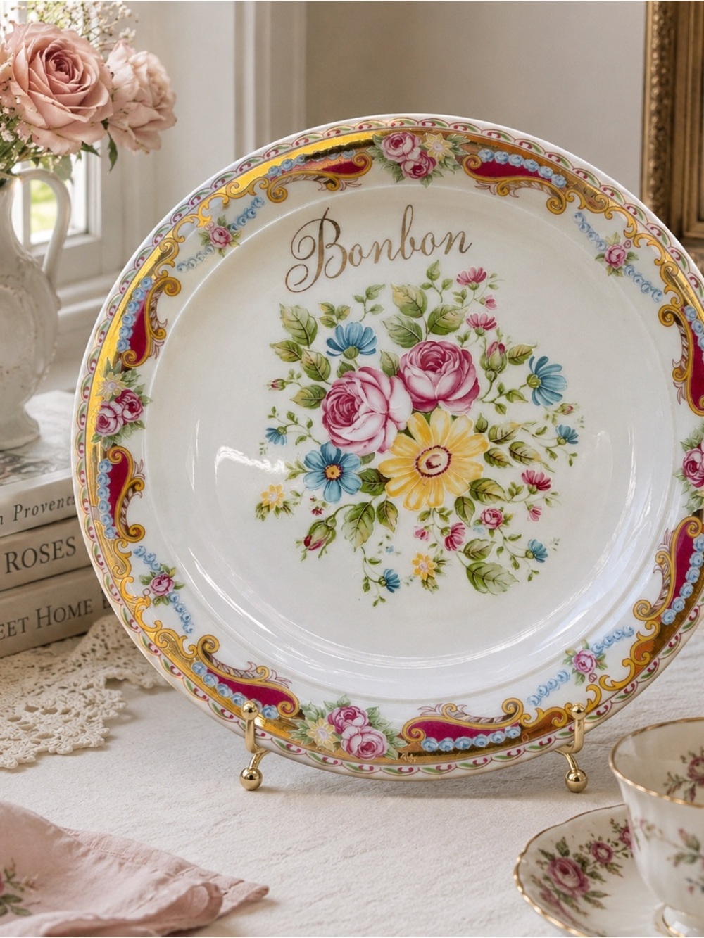 Vintage Limoges France “Bonbon” Floral Serving Bowl Plate Hand Decorated - Picture 2 of 13